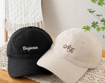 Custom Embroidered Linen Baseball Cap, Personalized Hat, Custom Monogram Initial Hat, Linen Custom Hat, Bridesmaid Gift, Custom Gift for Her