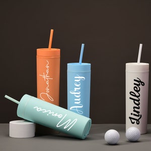 Personalized Skinny Tumbler, Bridesmaid Tumbler with Lid and Straw, Bachelorette Party Acrylic Tumbler, Customized bridal cup, Beach cup