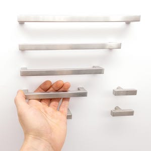 Brushed Nickel Square Cabinet Handles, Modern Drawer Pulls