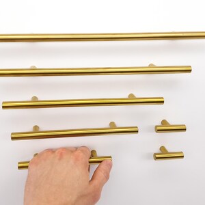 Brushed Brass Cabinet Handles, Gold T Bar Drawer Pulls
