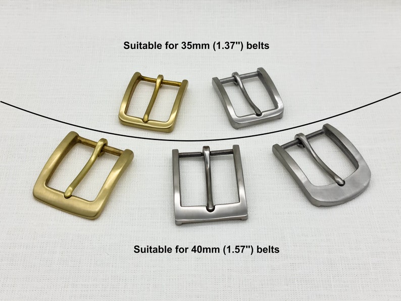 May include: Four metal belt buckles, two gold and two silver. The top two buckles are suitable for 1.37 inch belts and the bottom two are suitable for 1.57 inch belts.