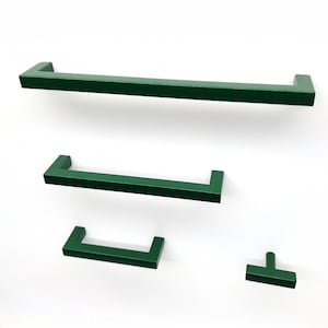 Forest Green Square Cabinet Handles, Dark Green Pulls