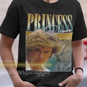 Princess diana shirt funny george michael design retro style cool fan art t-shirt 90s poster 247 tee Black