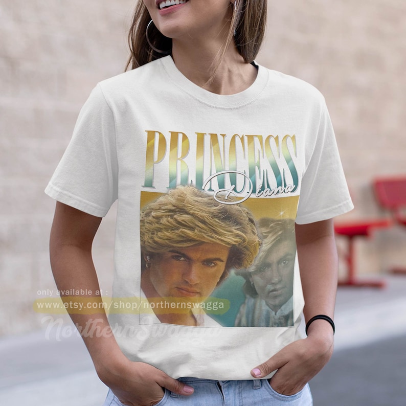 Princess diana shirt funny george michael design retro style cool fan art t-shirt 90s poster 247 tee White