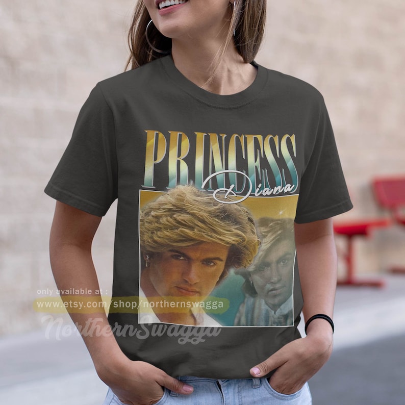 Princess diana shirt funny george michael design retro style cool fan art t-shirt 90s poster 247 tee Charcoal