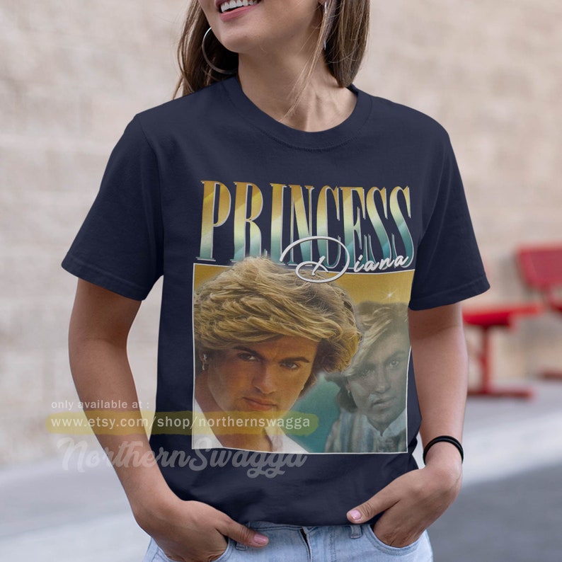 Princess diana shirt funny george michael design retro style cool fan art t-shirt 90s poster 247 tee Navy