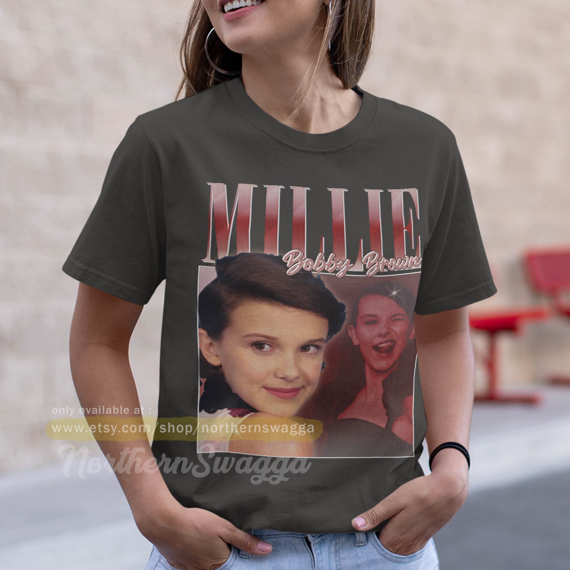 Millie Bobby Brown British actress Beautiful Fan Made Aesthetic Collage -  1 Essential T-Shirt for Sale by GreaterArt