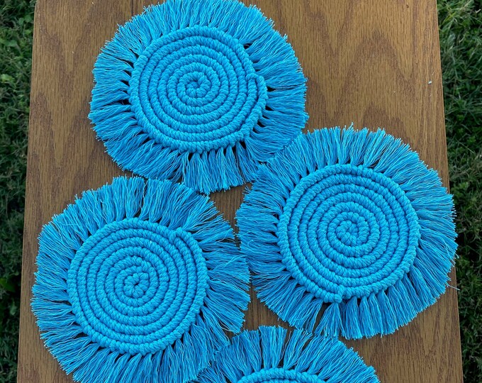 Handmade Blue Macrame Coasters