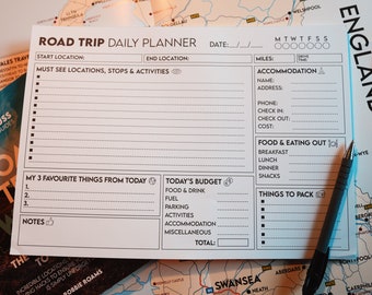 Road Trip Daily Planner Itinerary - A4 Tear Off Pad 50 x Sheets - Plan your trip!