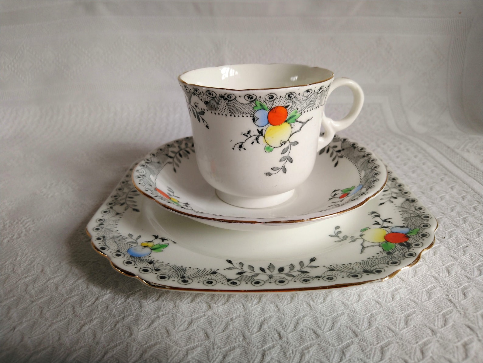 Heathcote Best Bone China Vintage Tea Set Trio 1920's 1930's Hand Coloured Etsy UK