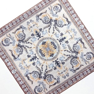 Miniature Square Rug Carpet Blue Beige Color Dollhouse Accessories, Scale 1/12, 1/6