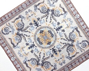 Miniature Square Rug Carpet Blue Beige Color Dollhouse Accessories, Scale 1/12, 1/6