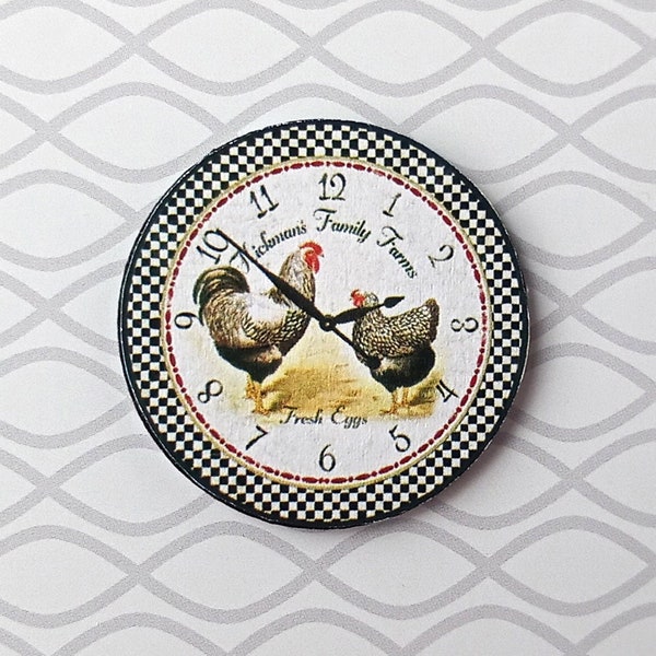 Horloge miniature pour maison de poupée, poulet, coq, décoration de Pâques, mini horloge, 1/6 à l'échelle 1/12