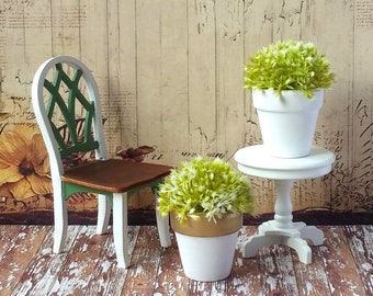 Dollhouse Miniature Plant Modern Miniature With Green White Leaves, Scale 1/6, 1/12