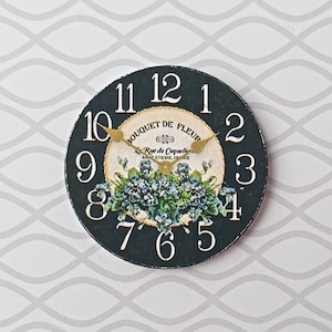 Miniature Clock Blue Pansies Flower Clock Black Frame Dollhouse Decor, 1/6  Scale 1/12