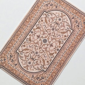 Miniature Rug Carpet Beige Color Classic Design, Scale 1/12,  1/6