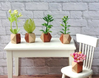 Miniature Plants Wooden Pots Dollhouse Modern Dollhouse Home Accessories, scale 1/12,  1/6