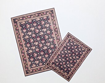 Miniature Black Beige Red Dollhouse Rug Carpet Dollhouse Accessories, Scale 1/12, 1/6