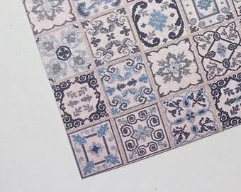 Miniature Rug Carpet Blue Beige Color Dollhouse Interior Accessories, Scale 1/12, 1/6