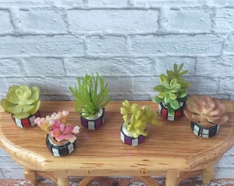 Miniature Plants Dollhouse Colorful Pot Modern Accessories, Scale  1/6, 1/12
