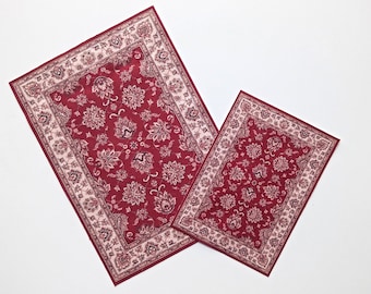 Miniature Rug Carpet Burgundy Beige Color Dollhouse Home Accessories, Scale 1/12, 1/6