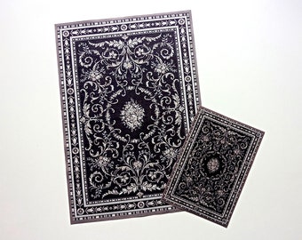 Dollhouse Miniature Rug Carpet Black Color, Dollhouse Accessories, Scale 1/12, 1/6