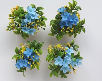 Puppenhaus Miniatur Blumen blau gelb Garten Pflanze Faux Zimmerpflanze, Maßstab 1:6