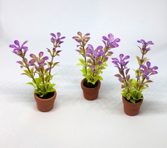Dollhouse Miniature Artisan Handmade Planter Pot of Lavender Flowers