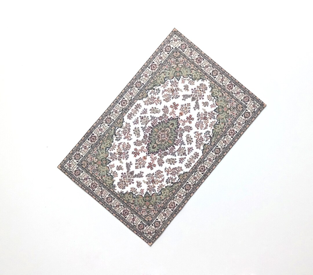 Miniature Persian Rug Carpet Green Beige Color Dollhouse Decor Etsy