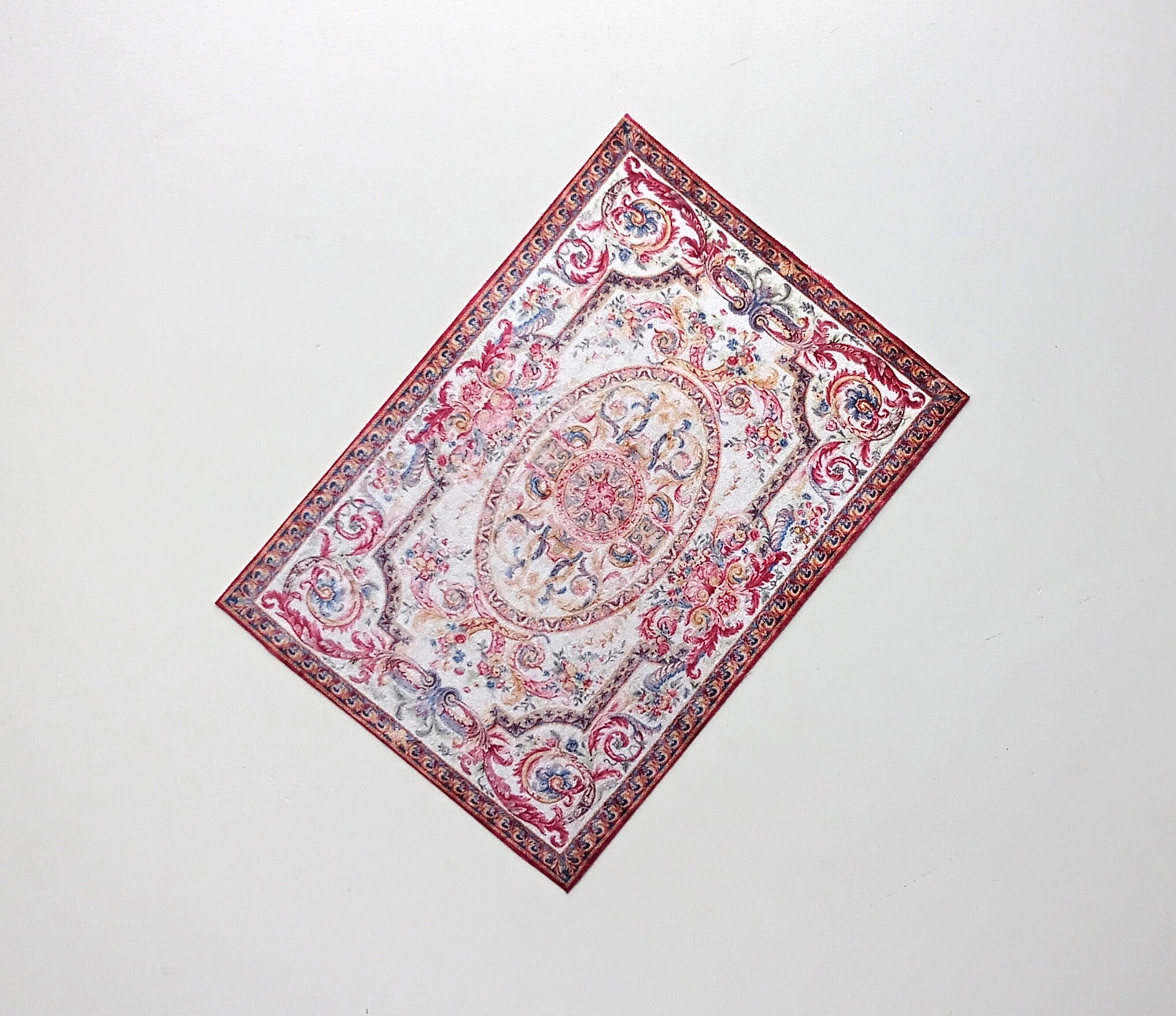Miniature Rug Carpet Classic Pattern Red White Blue Colors Dollhouse Decor, Scale 1/12, 1/6