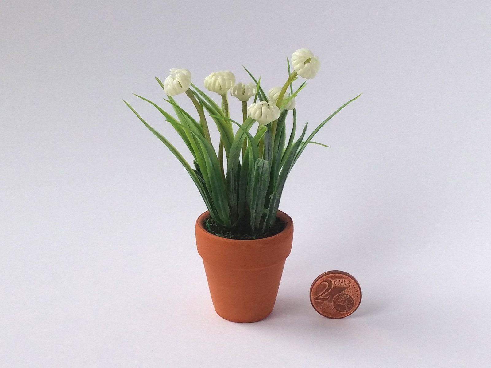Miniature Plant with 3 WHITE Flower Oriental Dollhouse Garden Model Landscape F7 