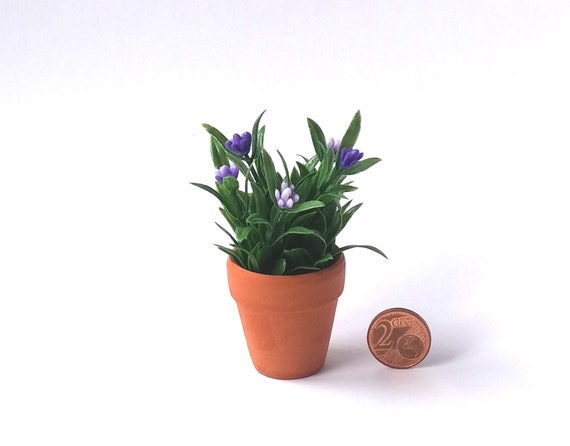 Dollhouse Miniature Flowering Shrub Purple Small Bush Round 1:12 Scale