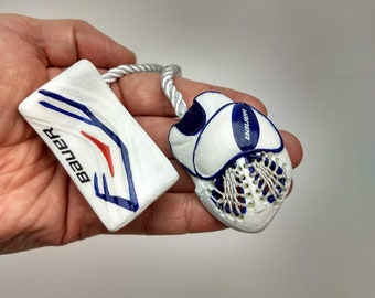 Custom hockey gift - Goalie gloves - Hockey Amulet - Gift for hockey player - Car Mirror Charm - NHL goalie - Personalized Goalie gift