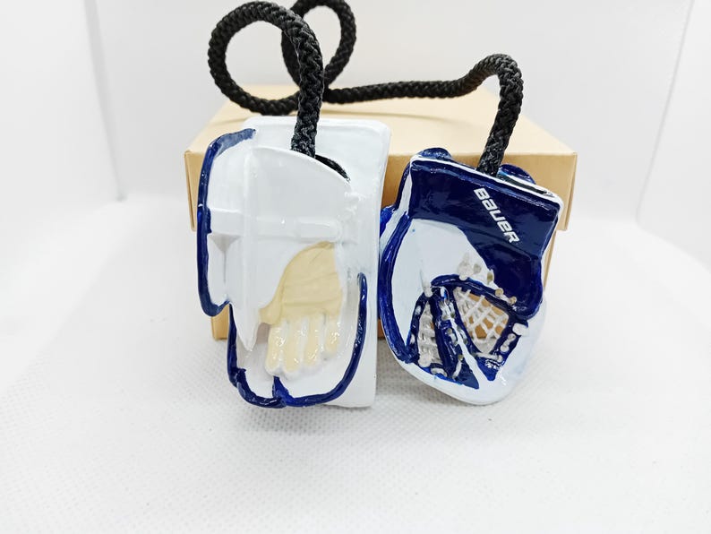 Custom Hockey Gifts: Goalie Gloves Hockey Amulet, Hockey Player Gift, Car Mirror Charm, NHL Personalized Goalie gift, Hockey Christmas image 4