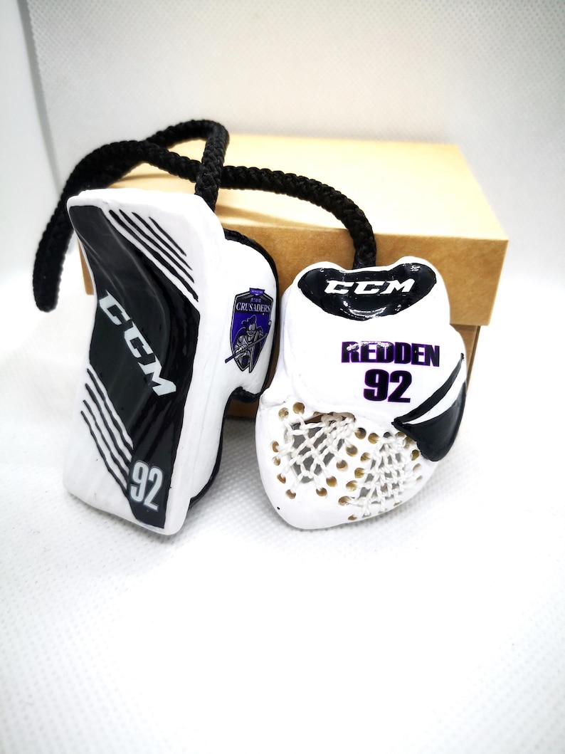 Custom Hockey Gifts: Goalie Gloves Hockey Amulet, Hockey Player Gift, Car Mirror Charm, NHL Personalized Goalie gift, Hockey Christmas image 8