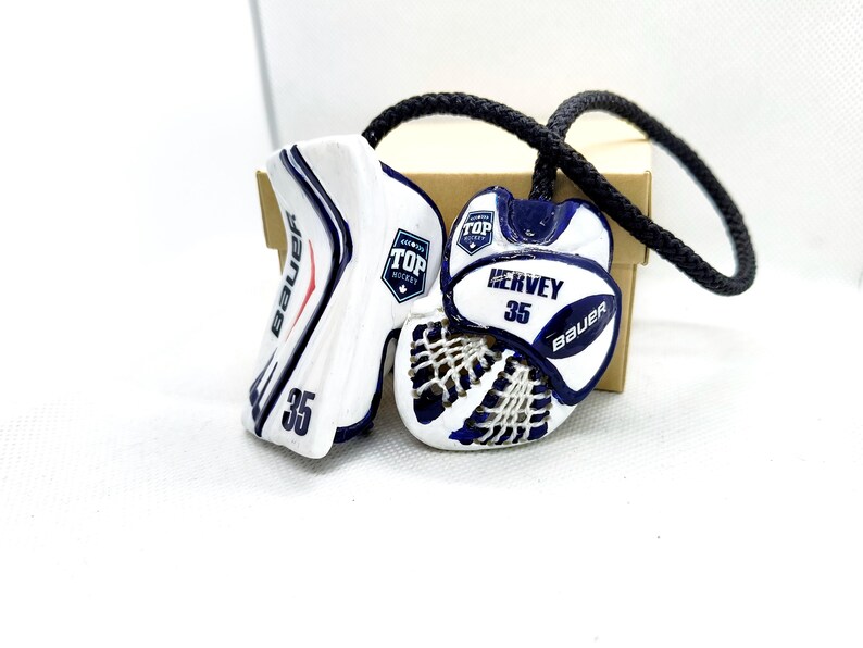 Custom Hockey Gifts: Goalie Gloves Hockey Amulet, Hockey Player Gift, Car Mirror Charm, NHL Personalized Goalie gift, Hockey Christmas image 2