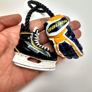 Custom hockey skates and gloves, hockey coach gift, gifts for men skates charms or mini hockey gloves set