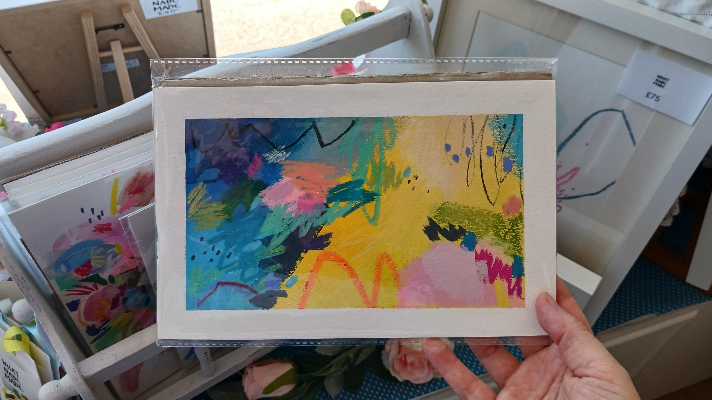 Original Abstract Painting on Paper – Mixed Media Art with Acrylic, Ink & Charcoal – Contemporary Textured Artwork, Ready to Frame, Mini Art