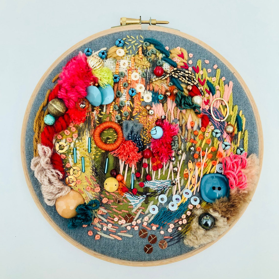 Embroidery Art Original Hand Embroidered Beaded Crewel OOAK Etsy