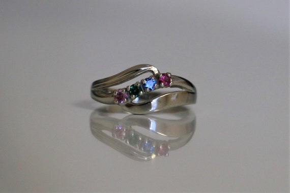 10K White Gold Multi Gemstone Ring SIZE 7