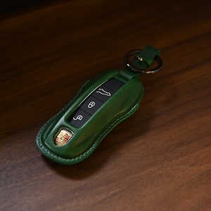 Porsche leren sleutelhoes Cayenne 911 Panamera Taycan smartkey groen