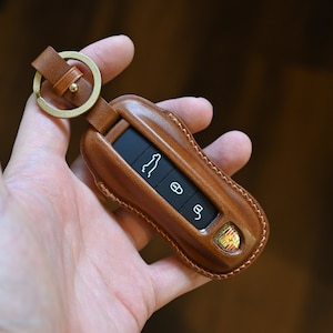 Porsche Leather Key Case Cayenne 911 Panamera Taycan Smart Key TAN