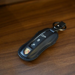 Porsche Leather Key Case Cayenne 911 Panamera Taycan Smart Key Black