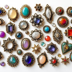 Vintage Jewelry Magnet Set, Grab Bag of 4 Unique Fridge Magnets, Upcycled Home Decor, One of a Kind Gifts, Antique-Style Kitchen Accessories