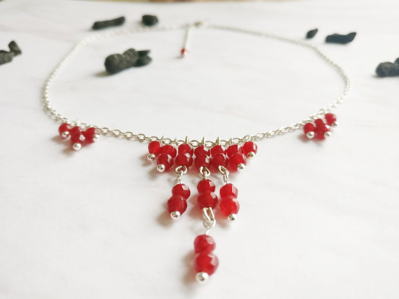 Protection red chained necklace real ruby handmade witch style chic