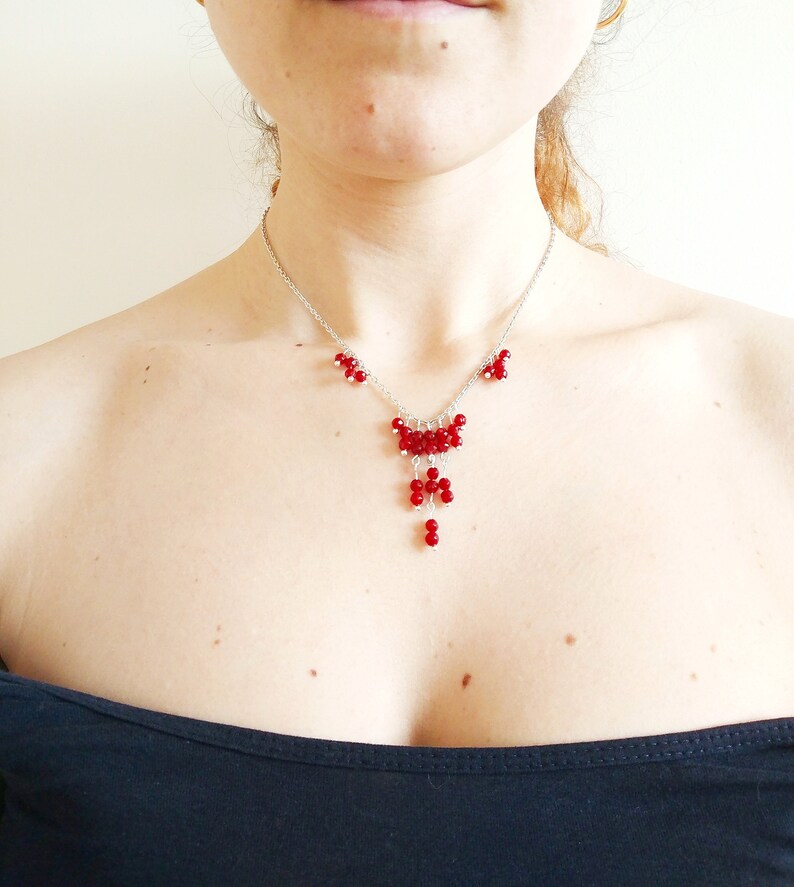 Protection red chained necklace real ruby handmade witch style chic