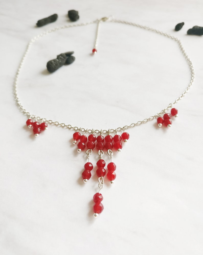 Protection red chained necklace real ruby handmade witch style chic