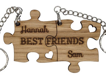 Personalised Best Friends Oak Jigsaw Puzzle Keyring Set