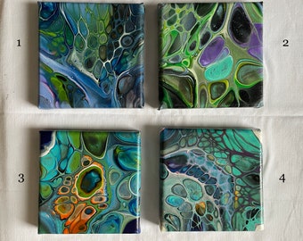 Acrylpouring, 10x10cm Malerei, Pouring, Kunst,Farben, Leuchtend