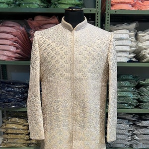 Designer Indo Western Sherwani for men | men&#39;s wedding ivory sherwani | groom and groomsmen outfit